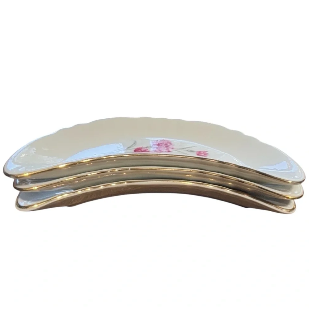 Vintage Nasco Bone Dish Gold  Rim National Silver Company Japan  Set of 8